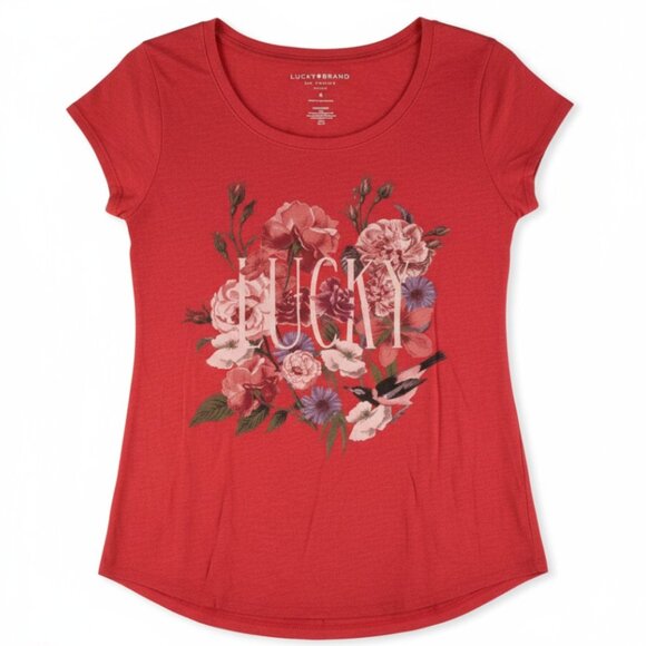 Lucky Brand Red Floral “Lucky” Graphic Tee - Picture 2 of 4